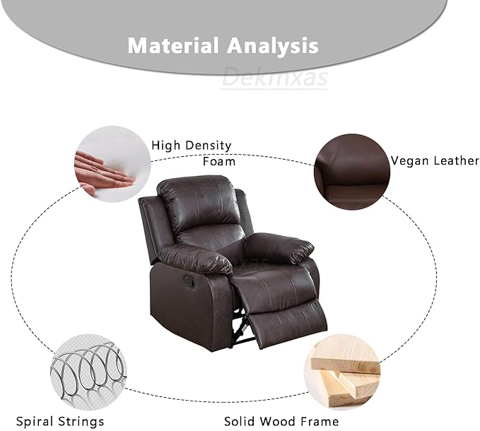 Brown Recliner Chair Contempary Bonded Leather Living Room Furniture Manual Recliner Single Chair Wall Hugger with Overstuffed Arm & Back for Home/Office/Rv Car (Brown, Chair)