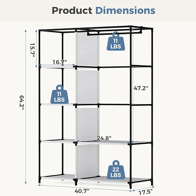 DUMOS Portable Wardrobe Closet with Cover, Freestanding Portable Garment Rack, Portable Closet Wardrobe for Clothes Storage, Clothes Organizer for Bedroom, Dorm, Apartment, Black.