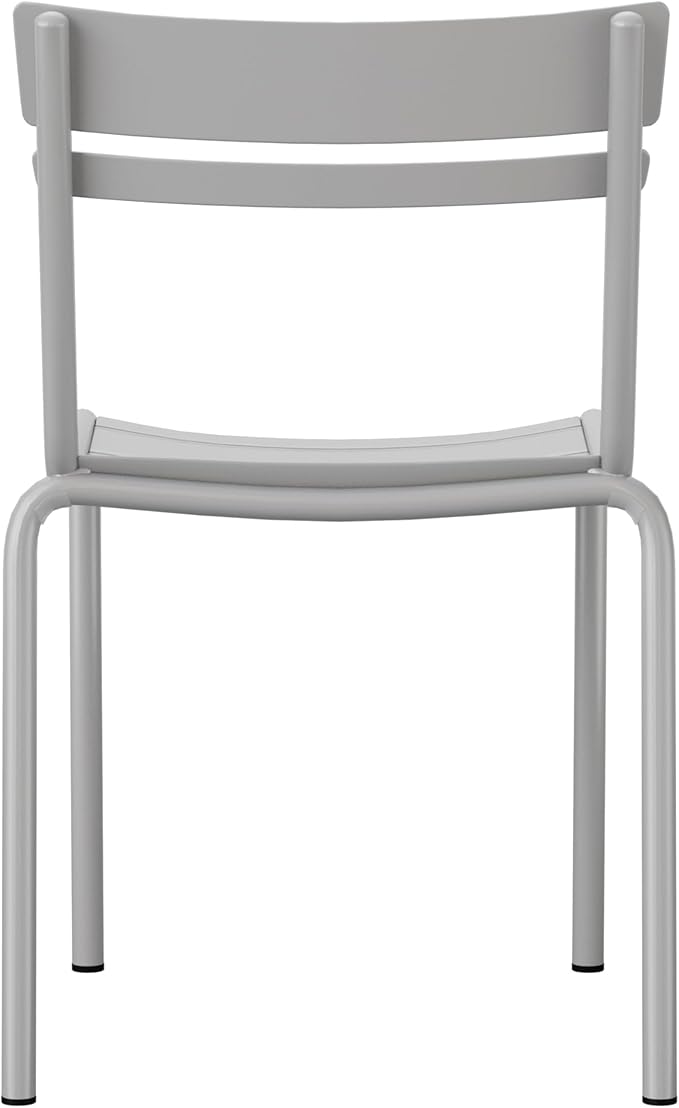 Flash Furniture Nash Commercial Grade Steel Stack Chair, Indoor-Outdoor Armless Chair with 2 Slat Back, Set of 2, Silver