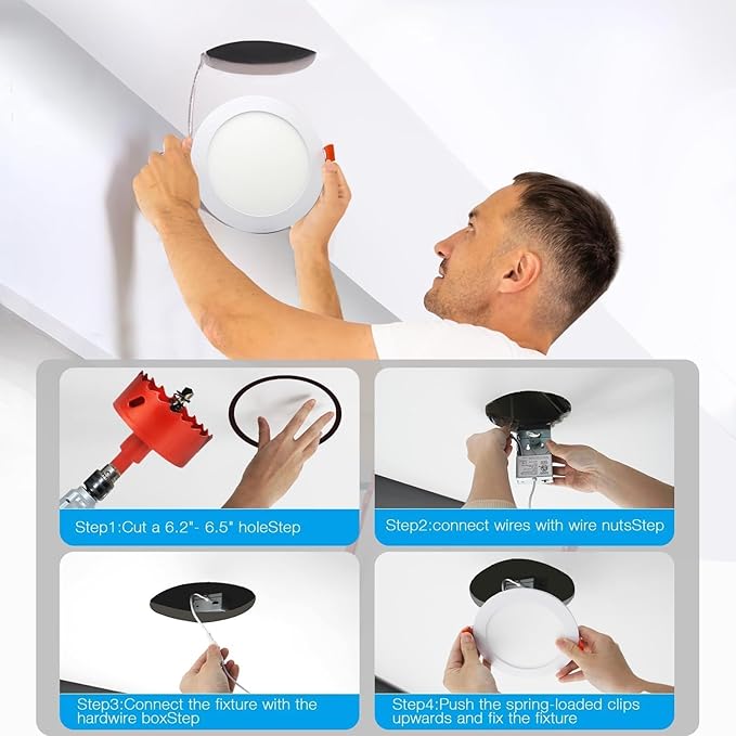 DAYBETTER Smart Recessed Lighting 6 Inch, Wi-Fi Connect RGBCW LED Downlight,Color Changing Tunable White (2700KK-6500K), Ultra Thin Dimmable with Junction Box 4 Pack