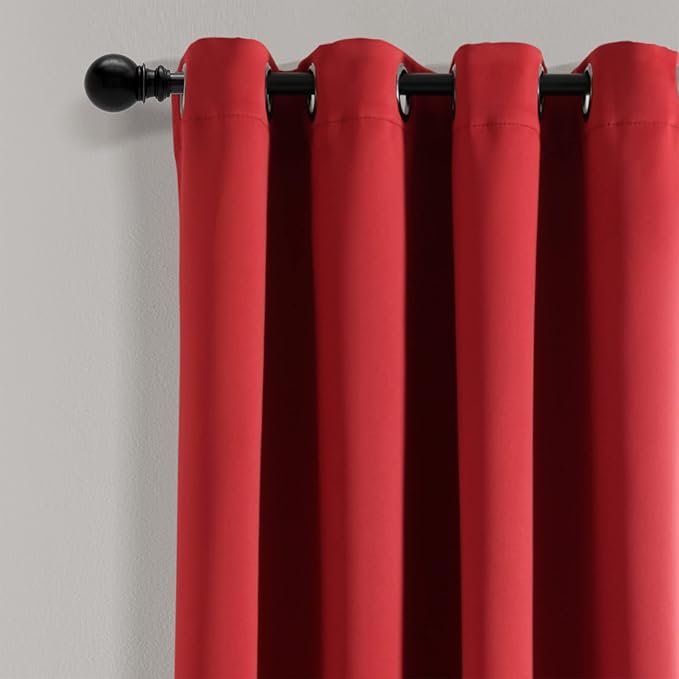 Lush Decor Insulated Grommet Blackout Window Curtain Panels, Pair, 52" W x 63" L, Red - Classic Modern Design - Chic Window Decor - Curtains For Living Room, Bedroom, Or Dining Room