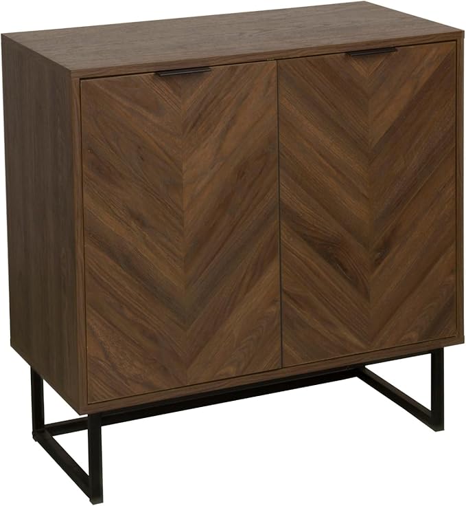 Nathan James Enloe Modern Sideboard Buffet Storage Accent Cabinet TV Stand with Doors in Rustic Walnut Finish and Black Matte Metal Base for Hallway, Kitchen or Living Room, Walnut/Black, Set of 4