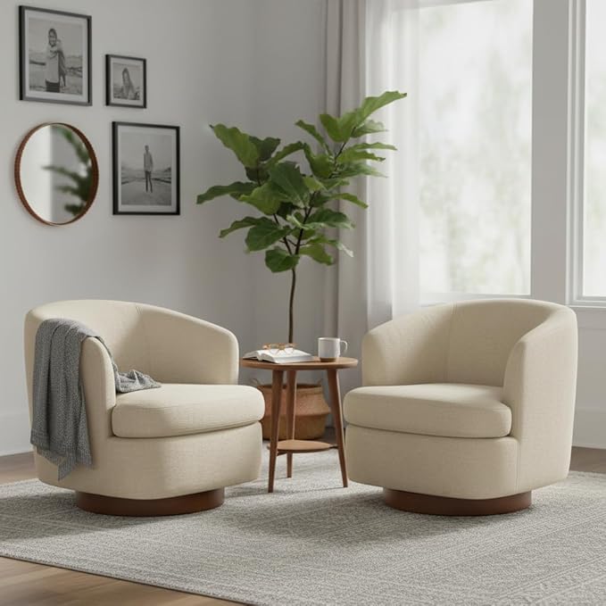 Swivel Accent Chair Modern Round Barrel Armchair with Upholstered Faux Leather for Living Room Bedroom Waitingroom,1 Box, Oatmeal