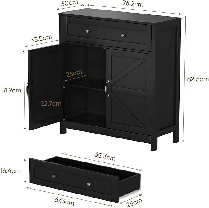 Semiocthome Farmhouse Sideboard Buffet Cabinet with Storage and Adjustable Shelf, Accent Table with Barn Door, Storage Cabinet for Kitchen, Dining Room, Bathroom, Entryway - Black