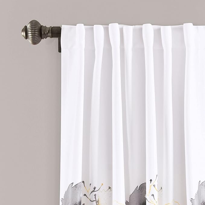 Lush Decor Zuri Flora Light Filtering Window Curtain Panel Pair, 63" Long x 52" Wide, Yellow & Gray