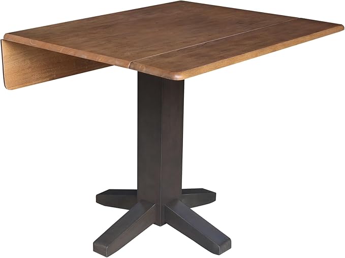 Solid Wood 36" Square Dual Drop Leaf Dining Table, Hickory/Washed Coal