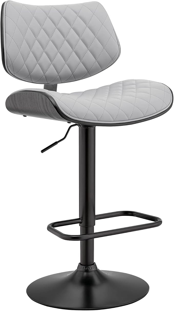 Armen Living Leland Adjustable Grey Faux Leather and Black Finish Bar Stool