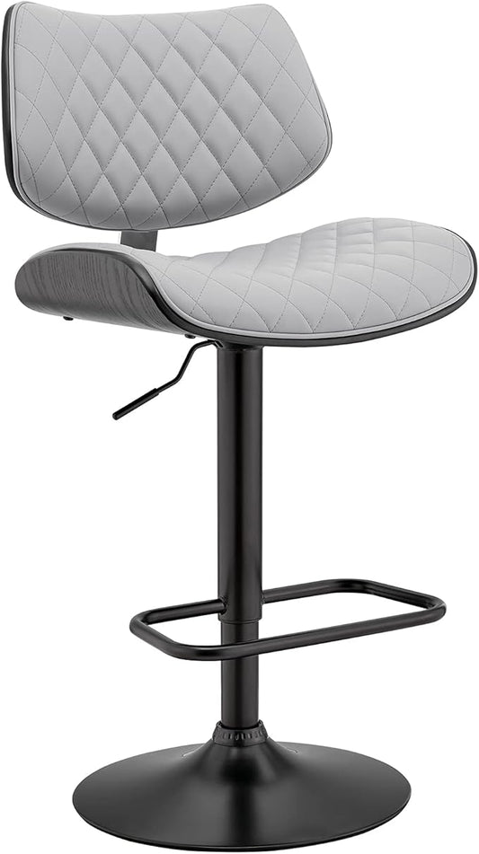 Armen Living Leland Adjustable Grey Faux Leather and Black Finish Bar Stool