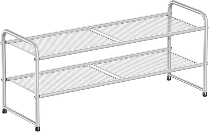 SUFAUY Mesh Shoe Rack Two Tier Stackable Closet Metal Shoe Organizer Shelf, Gray