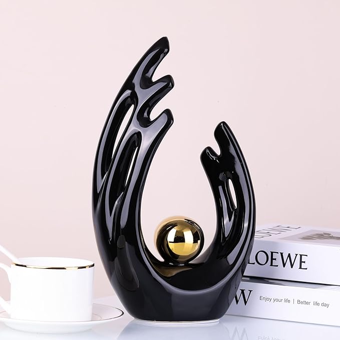 XMGZQ Ceramic Abstract Statues and Sculptures, Black and Gold Art Ceramic, Modern Home Decor for Living Room, Dining Table, Coffee Table, Shelf, Entrance, Desktop Sculpture