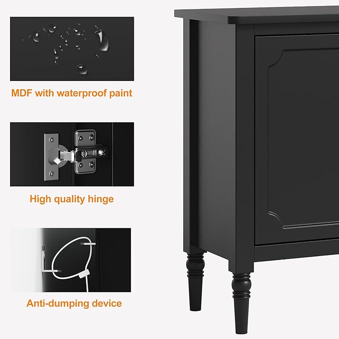 RoyalCraft Buffet Cabinet with 3 Drawers & 2 Doors, Vintage Sideboard with Storage, Mid Century Modern Painted Coffee Bar Table for Entryway, Living Room, Dining Room, Black