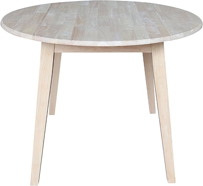 Solid Wood 42" Round Dual Drop Leaf Dining Table, Unfinished