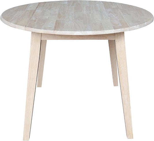 Solid Wood 42" Round Dual Drop Leaf Dining Table, Unfinished