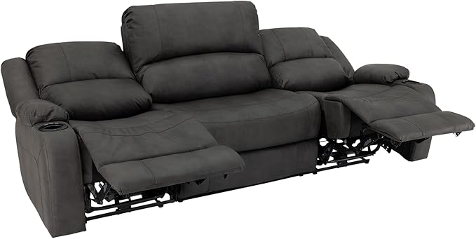 RecPro Charles 94" Powered Triple RV Wall Hugger Recliner | Drop Down Console | RV Furniture with Upgraded 2023 Fabric (Gunmetal)