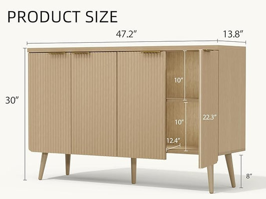 FONTOI Buffet Cabinet, Sideboard Fluted Cabinet Modern Kitchen Buffet Storage Cabinets with Doors and Shelves, Wood Farmhouse Coffee Bar Station for Entryway & Dining Room & Living Room, Natual Oak
