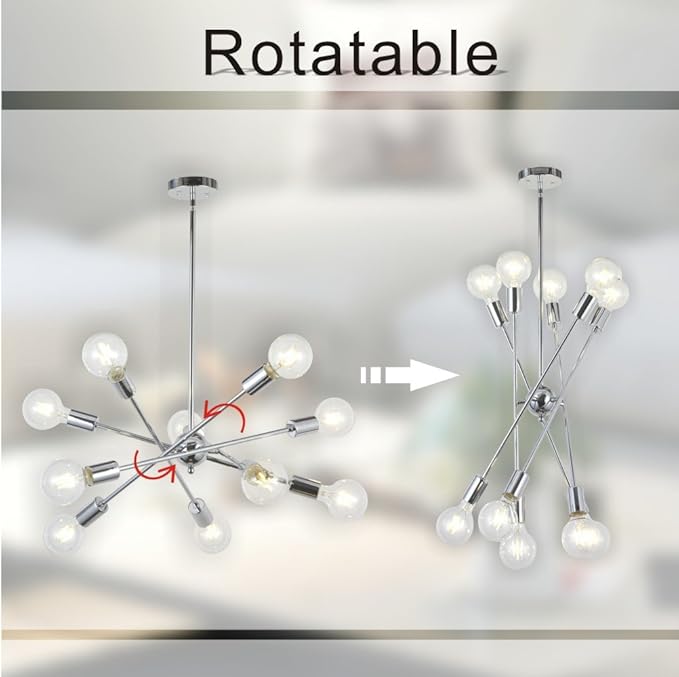 BONLICHT Sputnik Chandelier Chrome 10 Lights Pendant Lighting Modern Sputnik Light Vintage Ceiling Light Fixture UL Listed