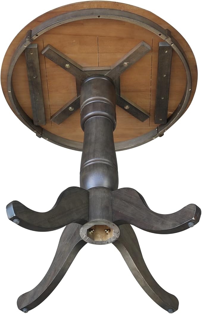 IC INTERNATIONAL CONCEPTS 30" Round Top Solid Wood Pedestal Table in Hickory/Washed Coal - Counter Height