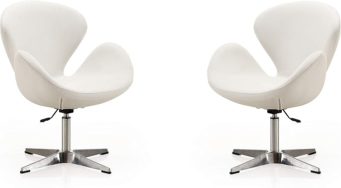 Manhattan Comfort Raspberry Adjustable Swivel Accent Chair with 360° Turn, Polished Chrome Base, Modern Retro Design, Versatile Seat Ideal for Any Room, Set of 1, White