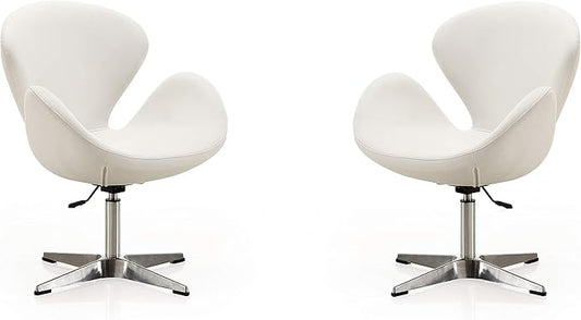 Manhattan Comfort Raspberry Adjustable Swivel Accent Chair with 360° Turn, Polished Chrome Base, Modern Retro Design, Versatile Seat Ideal for Any Room, Set of 2, White