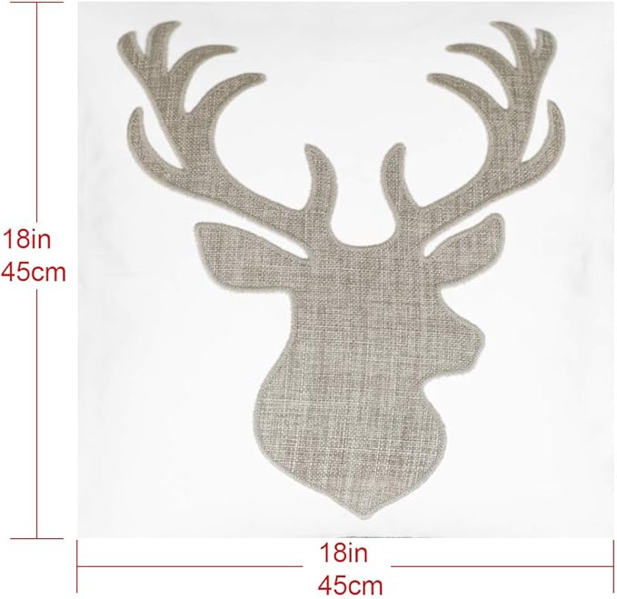 Animal Cotton Throw Pillow Covers Deer Head Embroidered 18x18 Inches for Couch Cushions Covers (White) …