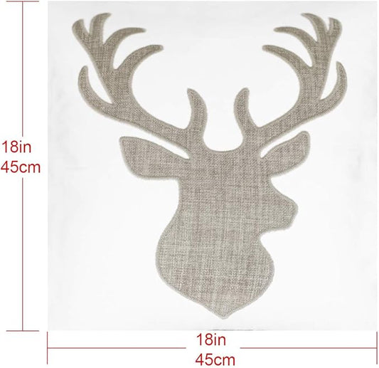 Animal Cotton Throw Pillow Covers Deer Head Embroidered 18x18 Inches for Couch Cushions Covers (White) …