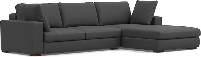 SIMPLIHOME Charlie Right-Facing Sectional Sofa in 100% Recycled Polyester Tightly Woven Performance Fabric, Pebble Grey, 122-inches Wide, Handcrafted Contemporary Style L-Shaped Couch with Chaise