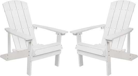 Flash Furniture Charlestown Poly Resin Adirondack Chair - White - All Weather - Indoor/Outdoor - Set of 2