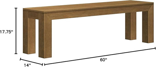 Plank+Beam 60 Inch Dining Bench for Dining Room, Bench for 72 Inch Table Kitchen Dining Seat, Wooden Outdoor Bench, Solid Wood Entryway Bench, Pecan Wirebrush