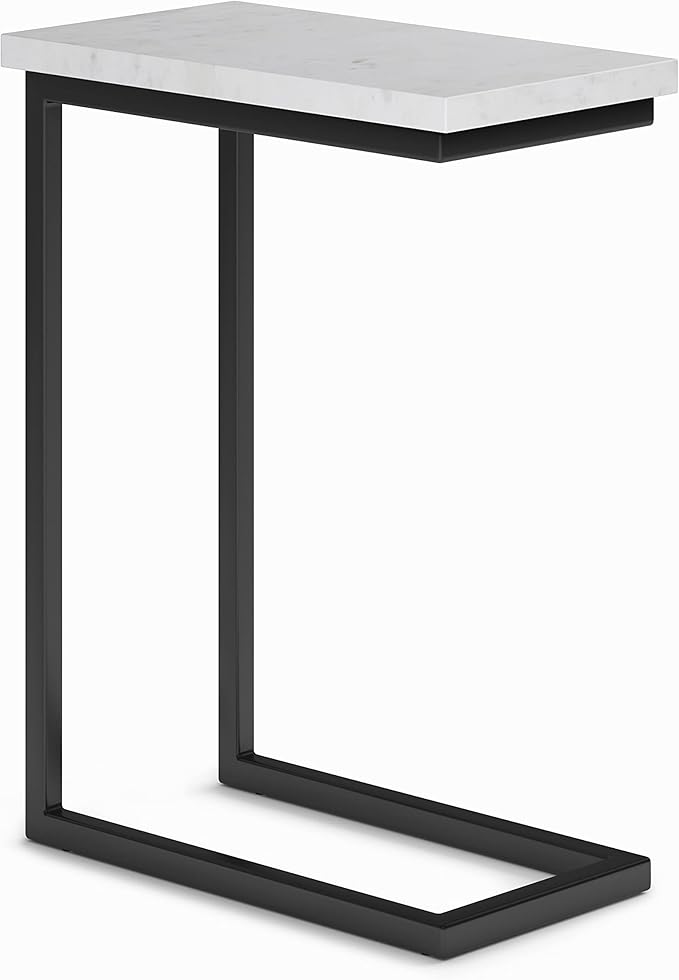 SIMPLIHOME Skyler Metal Table - 18" Wide x 24" High Solid Metal C-Side Table with Genuine White Marble Top, Contemporary Accent End Table for Living Room or Home Office with Slide-Under Design