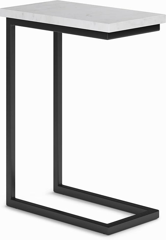 SIMPLIHOME Skyler Metal Table - 18" Wide x 24" High Solid Metal C-Side Table with Genuine White Marble Top, Contemporary Accent End Table for Living Room or Home Office with Slide-Under Design