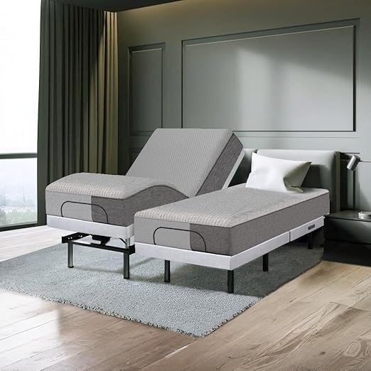 Premium Split King Adjustable Bed with 13 Inch Copper Gel Memory Foam Mattress, Massage, Zero Gravity, Anti-Snore, Programmable Memory Positions, USB, Underbed Lighting, Zero Clearance