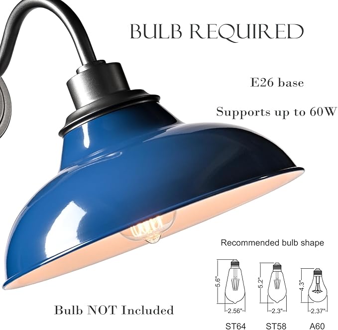 HYDELITE Dark Blue Modern Wall Sconce Indoor Wall Lighting for Bedroom Bathroom Living Room Kitchen Hallway Gooseneck