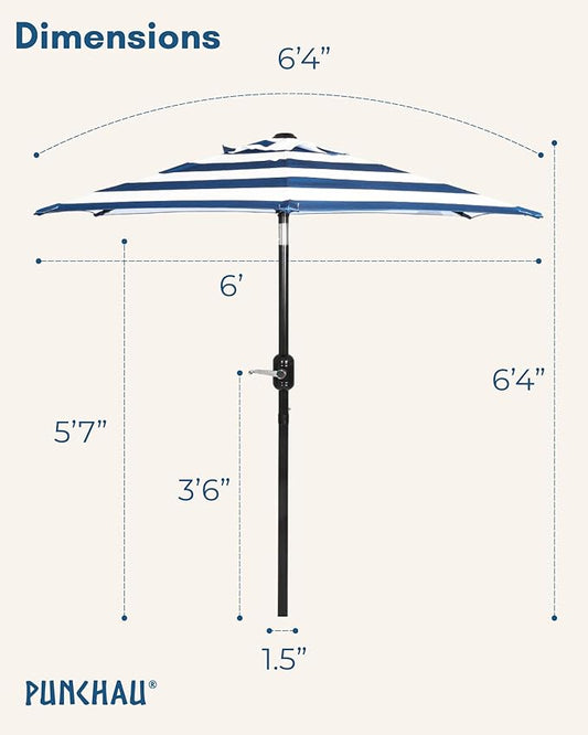 6 Ft Outdoor Patio Umbrella, Easy to Open/Close Crank and Push Button Tilt Adjustment - Navy Blue Striped Market Umbrellas