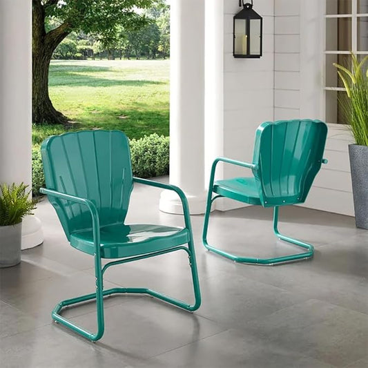 Crosley Furniture Ridgeland 2-Piece Outdoor Chair Set, Retro Metal Patio Chairs for Dining, Porch, Deck, Turquoise