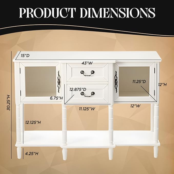 Kings Brand Furniture Wood Buffet Sideboard Cabinet Console Table, Cream White