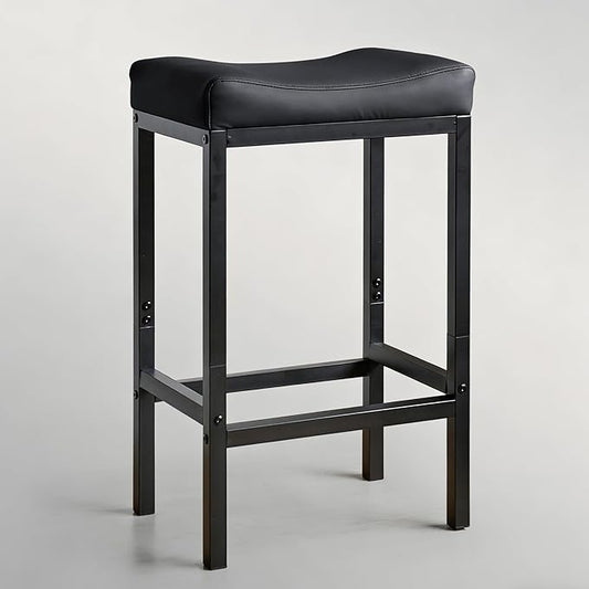 Counter Height Bar Stools, 25.5 Inch Bar Stools for Kitchen Counter, Faux Leather Bar Stool, Saddle Barstool with Footrest, Easy Assembly, Black (Matte Black, 25.5 Inch - 1pcs)
