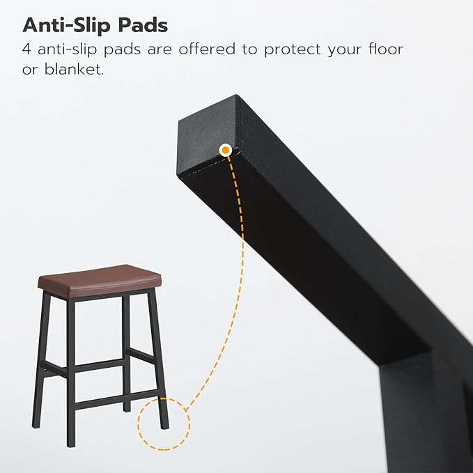 HOOBRO Bar Stools, Set of 2 Bar Chairs, Counter Height Bar Stools, 24 Inch Barstools for Kitchen Counter, PU Upholstered Kitchen Stools, for Kitchen, Bar, Dining Room, Brown and Black BC01MD01