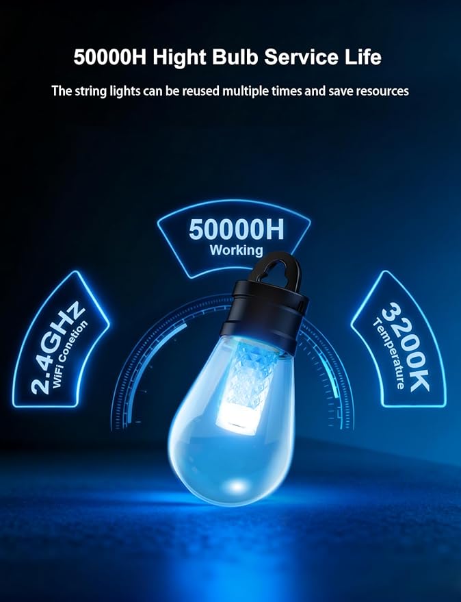 APPECK Outdoor String Lights, 100ft RGBW Smart Outdoor Patio Lights with 30 LED Bulbs, Extendable, 111 Scene Modes, IP65 Waterproof Lighting for Outside, Dimmable Warm White, Compatible with Alexa