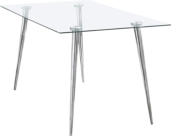 Coaster Home Furnishings Gilman 64" Rectangle Modern Dining Table with Glass Top and Metal Base, Contemporary Glass Dining Table for Kitchens, Chrome
