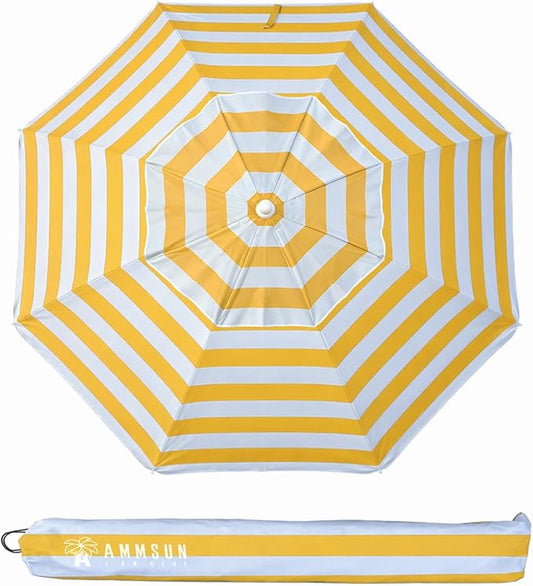 AMMSUN 6.5 Foot Heavy Duty Beach Umbrellas for Sand with tilt Sun Shelter, UV 50+ Protection Outdoor Sunshade Umbrella with Carry Bag for Patio Garden Beach Pool Backyard multicolor Yellow