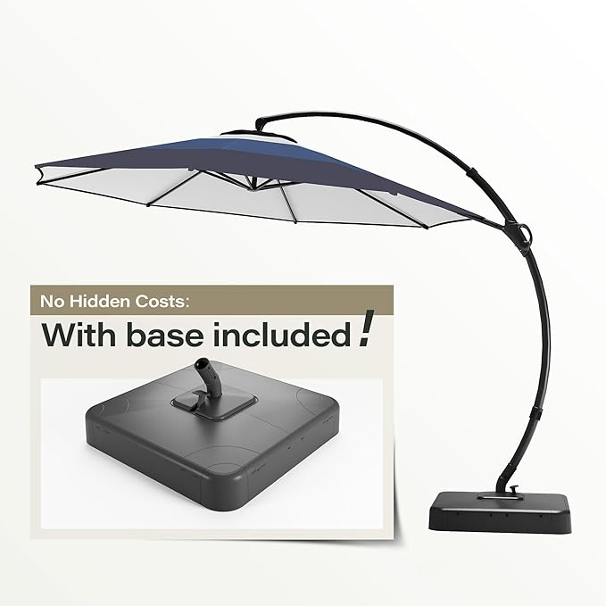 LAUSAINT HOME Outdoor Patio Umbrella with Base included, Deluxe Curvy Cantilever Umbrella Heavy Duty Offset Hanging Umbrella