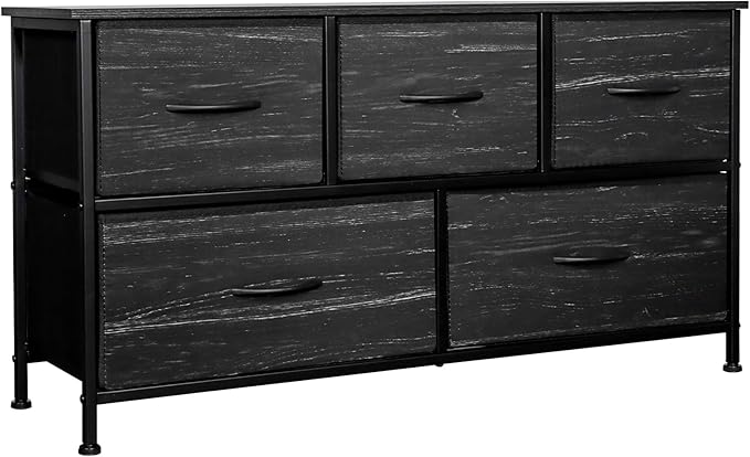 SHAWKEN Dresser for Bedroom with 5 Drawers,Slim Space-Saving Storage Unit with Fabric Bins,Budget-Friendly Organizer for Closet,Hallway,Studio Apartment (Grey Woodgrain)