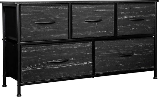 SHAWKEN Dresser for Bedroom with 5 Drawers,Slim Space-Saving Storage Unit with Fabric Bins,Budget-Friendly Organizer for Closet,Hallway,Studio Apartment (Grey Woodgrain)