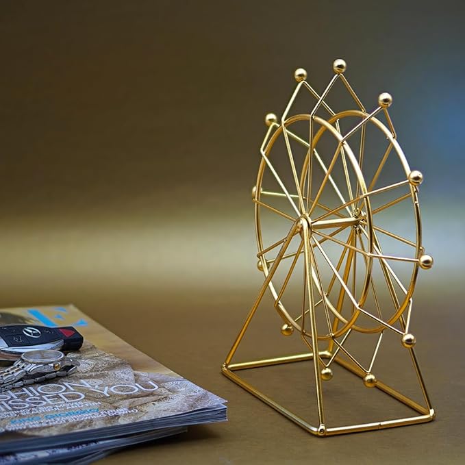 Ferris Wheel Bookshelf Decor – Gold Decor Modern Gift - Shelf Decor Accents Ornament - House Decorations Living Room - Fireplace Decor or Desk Decor - Entryway Decor. (Art Deco)