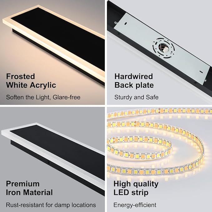 24inch Modern Outdoor Wall Light Porch Light LED Long Wall Light Fixture IP65 Waterproof Wall Lamps, Dimmable 24W 2200LM Black Wall Sconce, 3000/4000/5000K Selectable, ETL