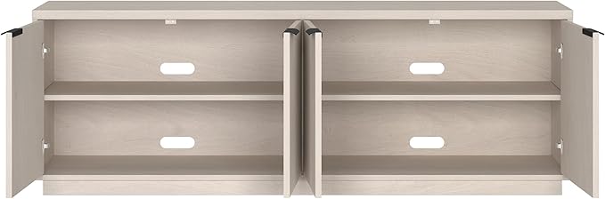 Henn&Hart Fluted TV Stand for TVs up to 78" with 2 Ribbed Storage Cabinets and Adjustable Shelves for Living Room, Family Room, or Office, Beech White
