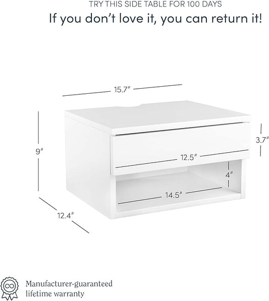 Nathan James Jackson Wall Mounted Floating Bedroom Nightstand with Storage Drawer and Modern Open Shelf Cubby Set of 2, White