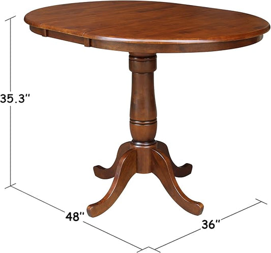IC INTERNATIONAL CONCEPTS 36" Solid Wood Round Top Pedestal Table with 12" Leaf - 34.9" H - Espresso