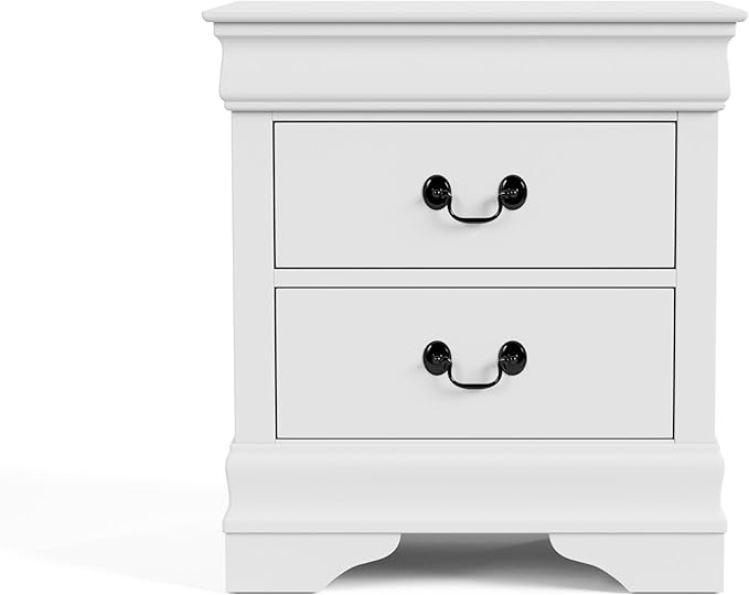 Furniture of America Arabella Traditional Solid Wood Nightstand with Drawers and Antique Nickle Handles, Small Bedside Table, No Assembly Wooden Night Stand for Bedroom, Guest Room, Dorm, White