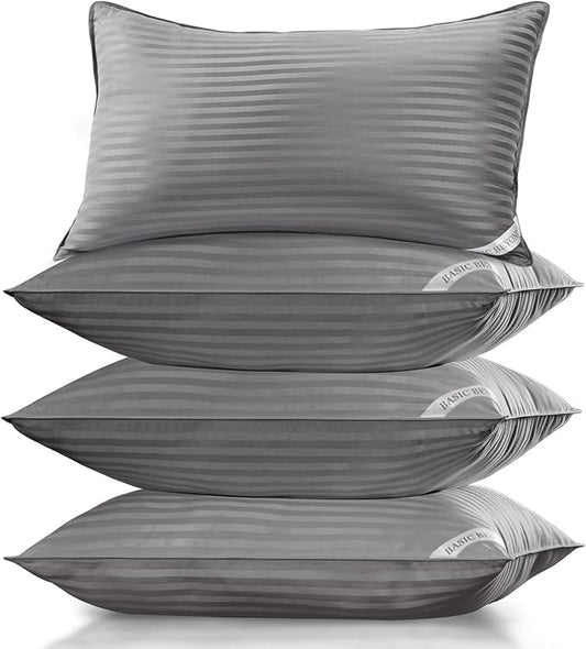 Basic Beyond King Size Pillows Set of 4 - Soft 20 x 36 Inches 4 Pack King Down Alternative Pillows for Back, Stomach or Side Sleepers, Grey
